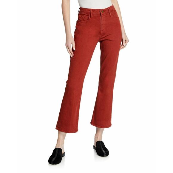 Frame Le Crop Mini Boot Jeans Fired Brick Red Flare High Rise Stretch Denim 25 - Picture 1 of 8